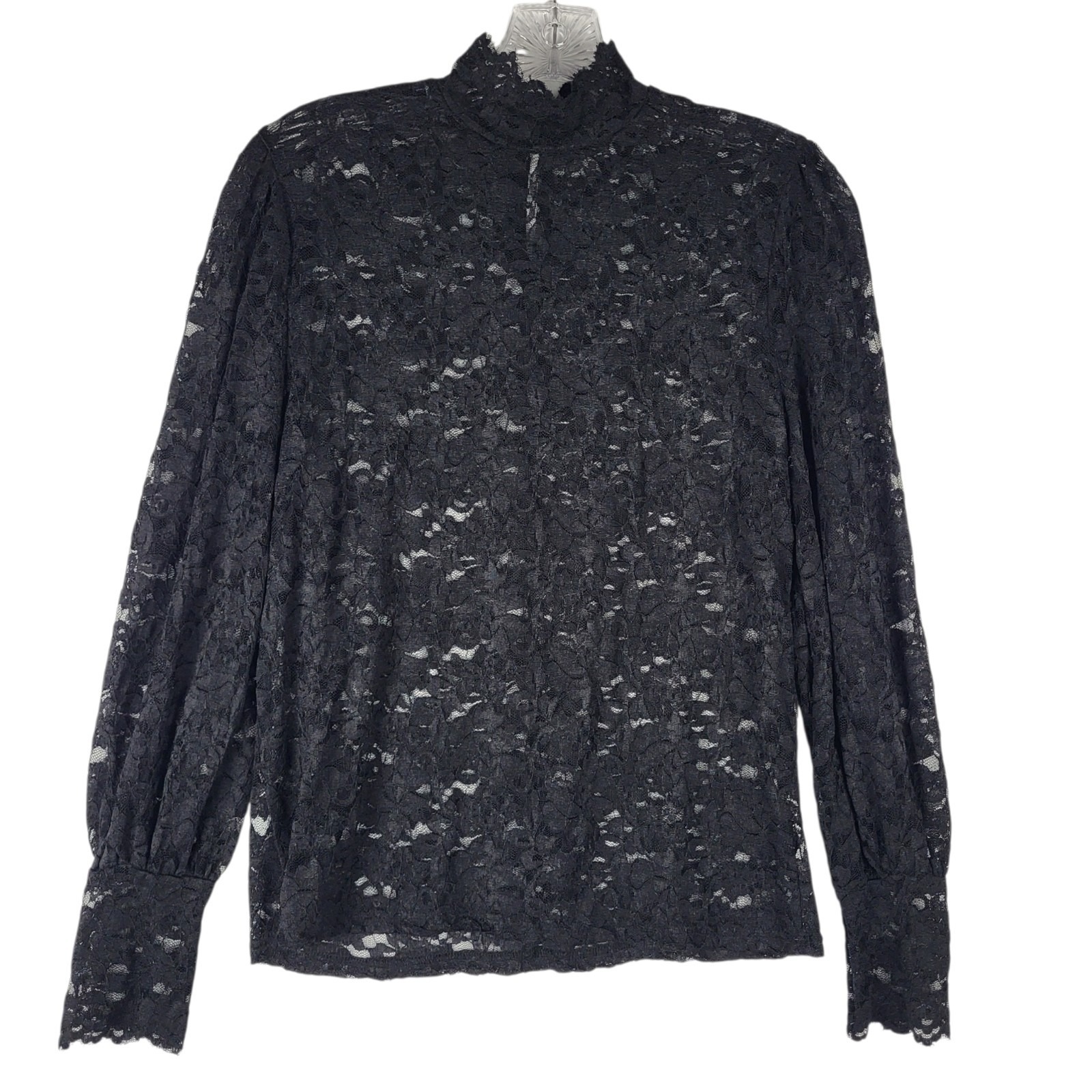 Long Sleeve Lace Mock Neck Top Women's Medium Black Goth Fairy Whimsigoth